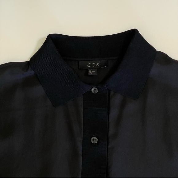 COS Knit Trim Silk Button Front Long Sleeve Top Black 4 XS / Small - Picture 8 of 13